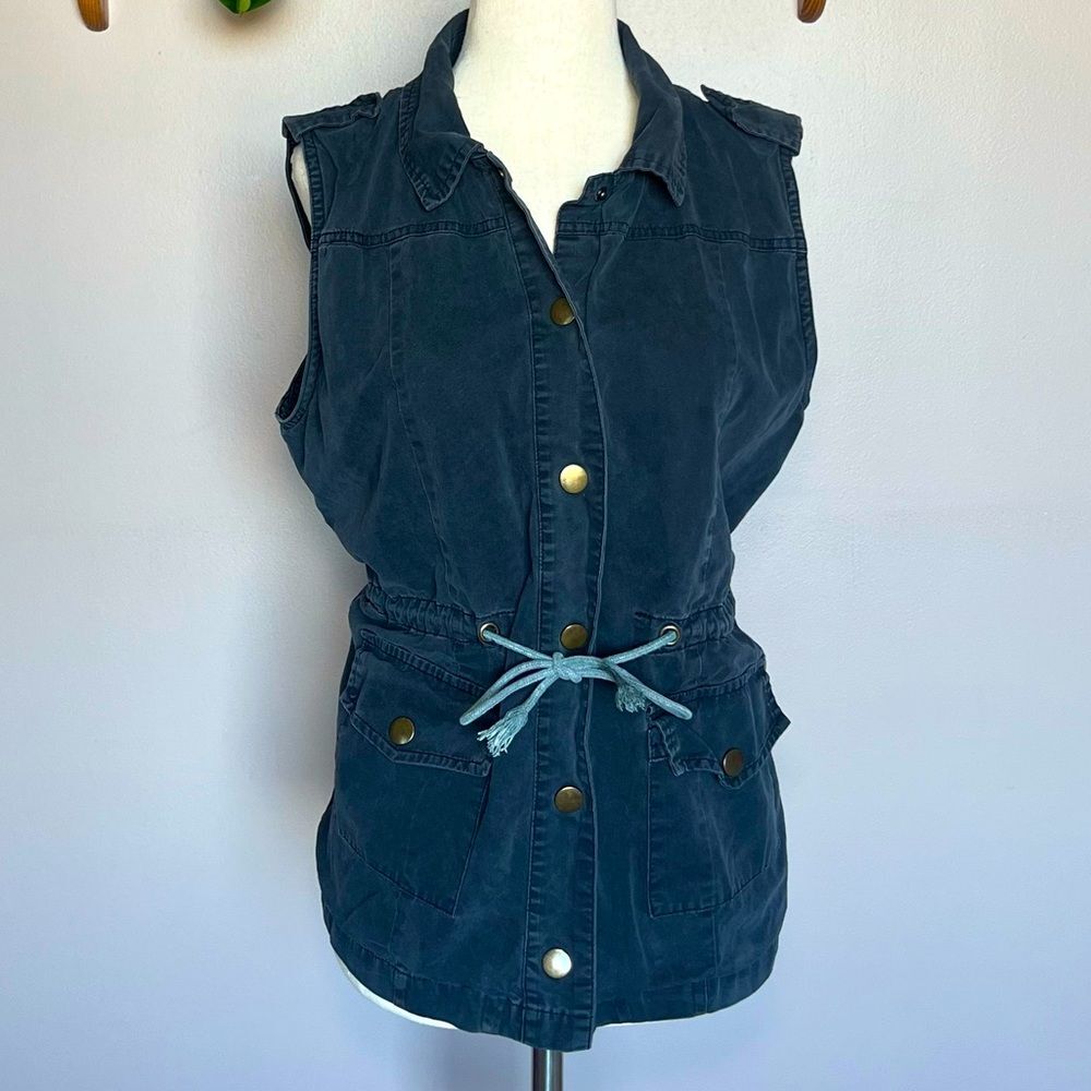 Swoon Black Vest with Cinched Tied Waist with Buttons and Pockets